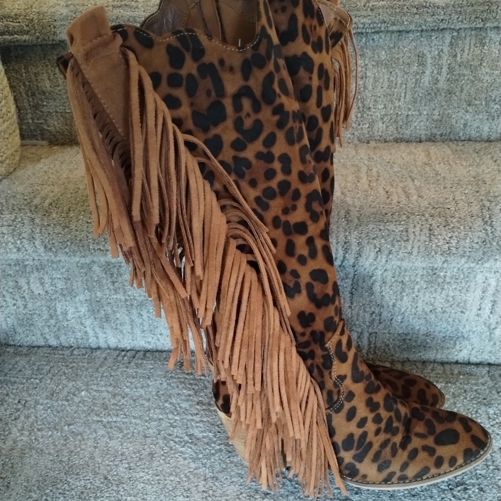 Leopard and Fringe Cowboy Boots